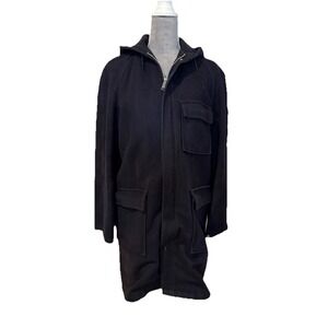 Vintage 60s 70s William Barry Bench Warmer Hooded Wool Coat Catching Fire MED
